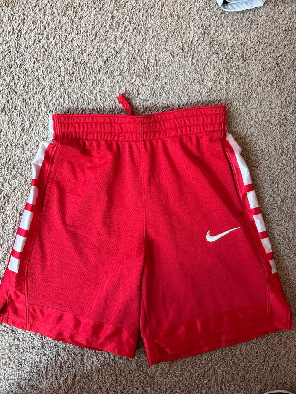 Nike Red Kids Athletic Shorts with White Swoosh